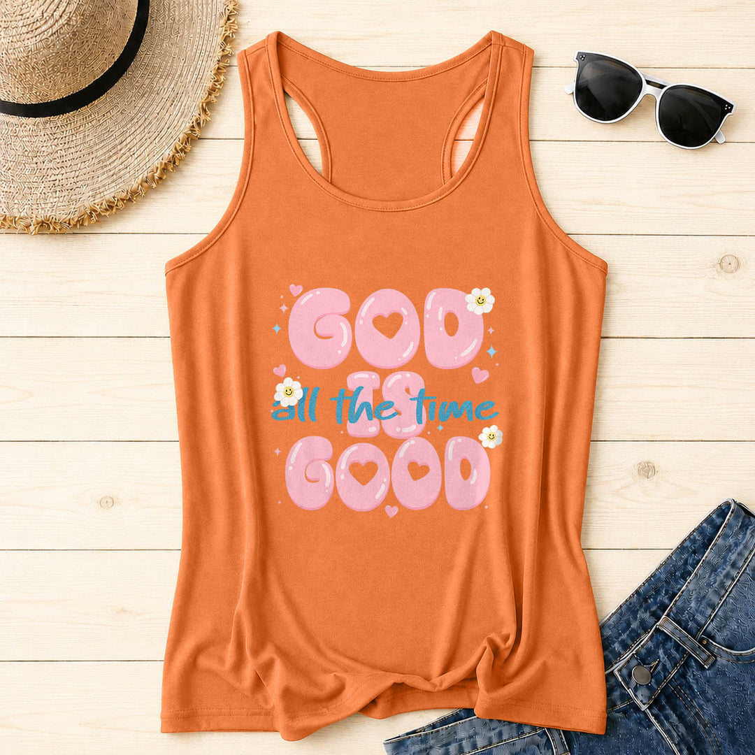 Christianartworkshop Débardeur dos nageur imprimé sur le devant avec un cœur en bulles, une marguerite souriante, une étoile et un accent de cœur. - Orange - 2XL - image 0