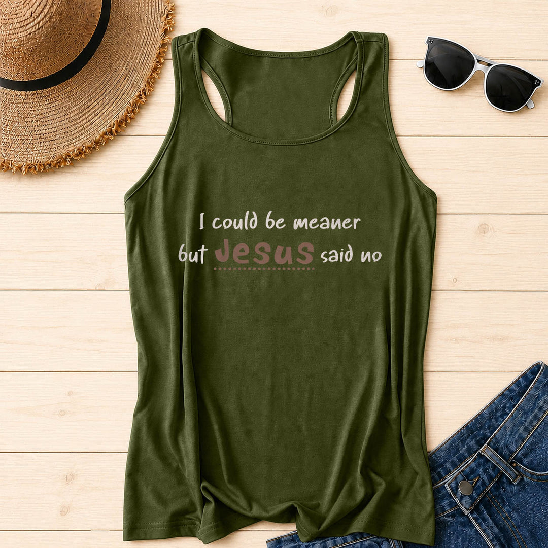 Christianartworkshop Je pourrais être plus méchant, mais Jésus a dit non. Débardeur dos nageur imprimé contrasté sur le devant. - Vert armée - 2XL - image 0