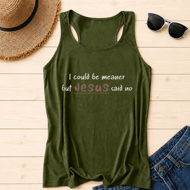 Christianartworkshop Je pourrais être plus méchant, mais Jésus a dit non. Débardeur dos nageur imprimé contrasté sur le devant. - Vert armée - 2XL - image 0