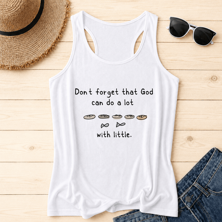 Christianartworkshop N'oubliez pas que Dieu peut faire beaucoup avec peu. Débardeur dos nageur à motif « Cinq pains, deux poissons » - Blanc - 2XL - image 8
