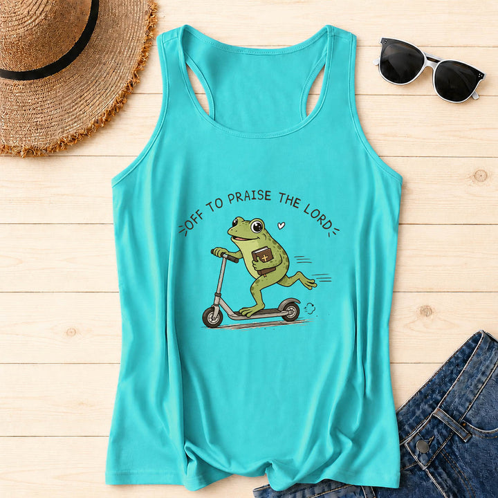 Christianartworkshop En route pour louer le Seigneur ! Débardeur dos nageur à motif arc-en-ciel avec une grenouille mignonne sur une trottinette tenant une Bible et un cœur. - Menthe - 2XL - image 18