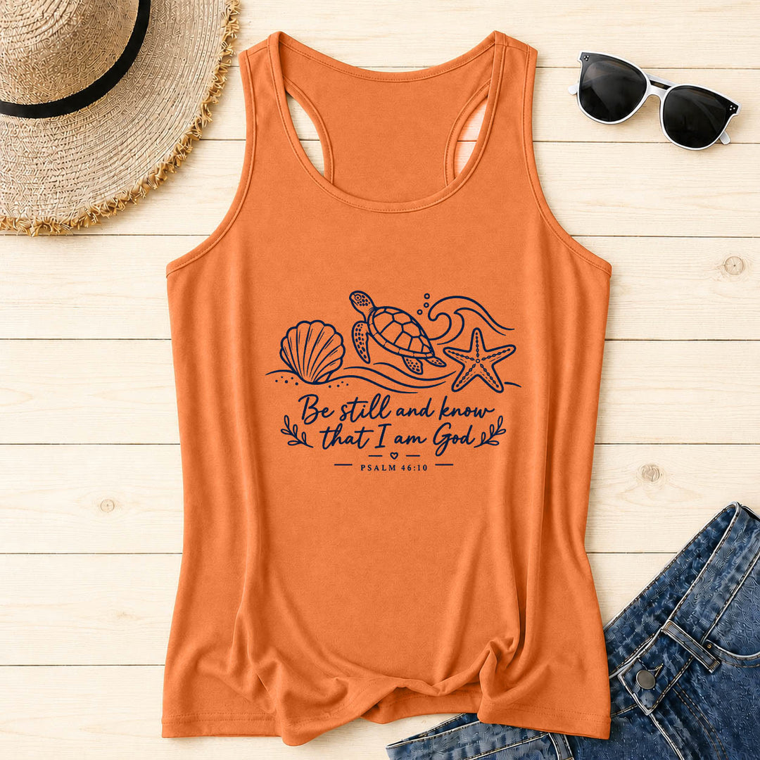 Christianartworkshop « Arrêtez, et sachez que je suis Dieu » Psaume 46:10 Débardeur dos nageur Tortue de l'océan Coquillage Étoile de mer Vague - Orange - 2XL - image 8