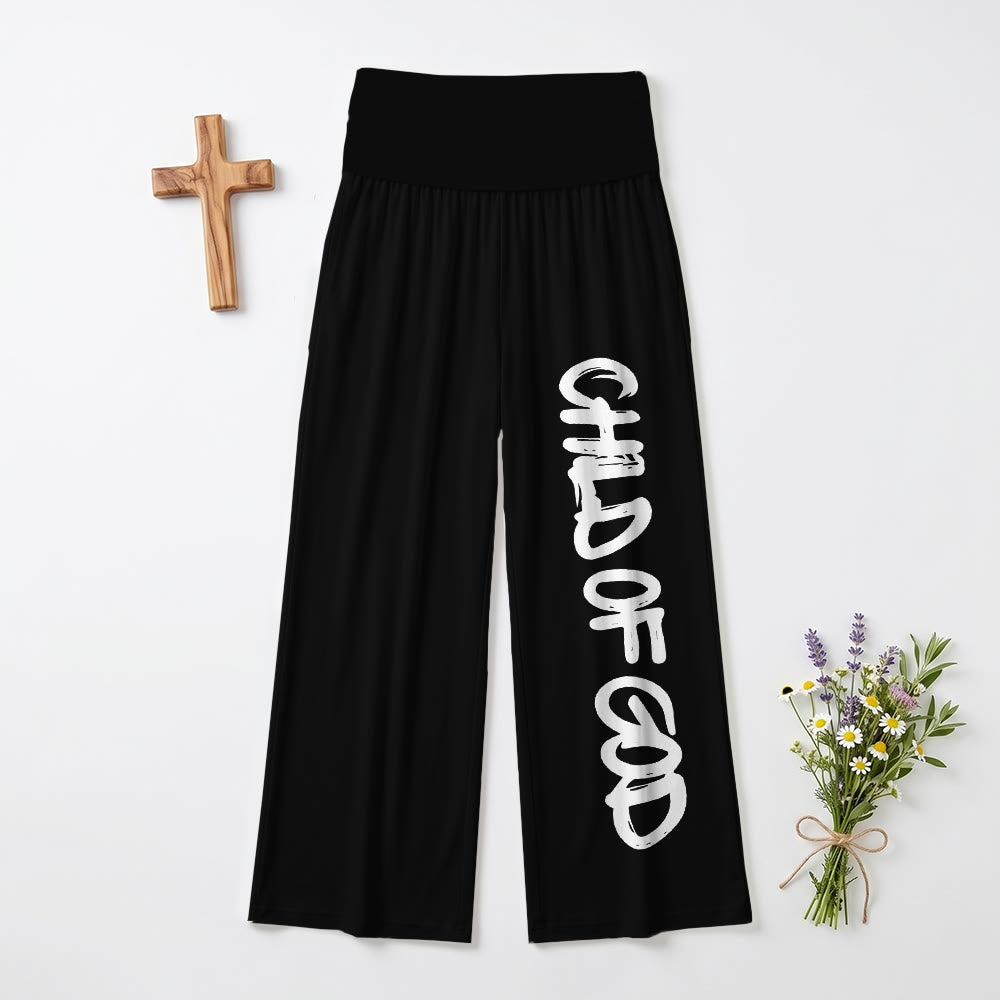 Christianartworkshop Trait de pinceau vertical Enfant de Dieu Lettrage à la main Pantalon taille haute à jambes larges et revers - Noir - US22, UK/AU26, EU54 (6XL) - image 3