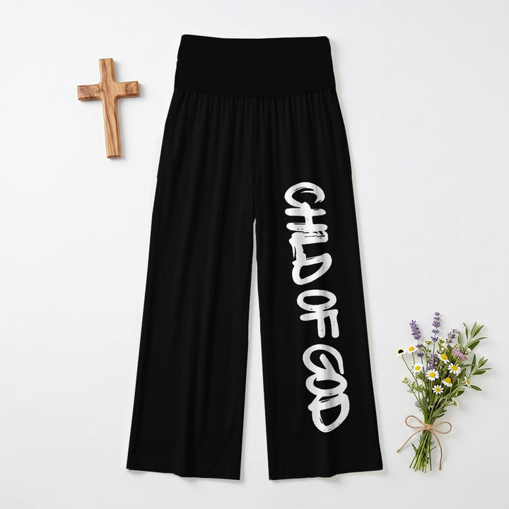 Christianartworkshop Trait de pinceau vertical Enfant de Dieu Lettrage à la main Pantalon taille haute à jambes larges et revers - Noir - US22, UK/AU26, EU54 (6XL) - image 3