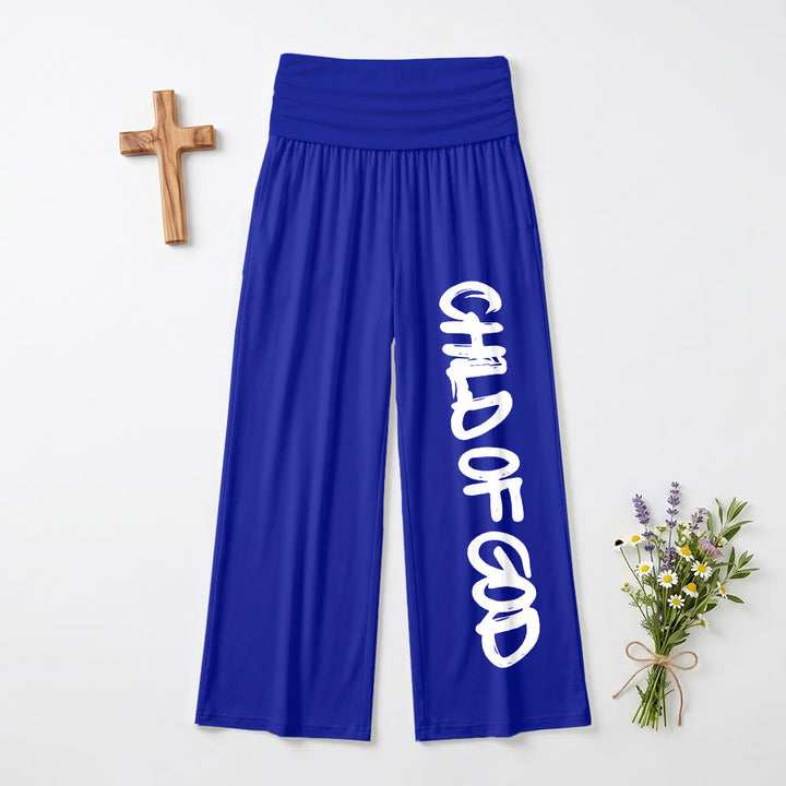 Christianartworkshop Trait de pinceau vertical Enfant de Dieu Lettrage à la main Pantalon taille haute à jambes larges et revers - Bleu - US22, UK/AU26, EU54 (6XL) - image 0