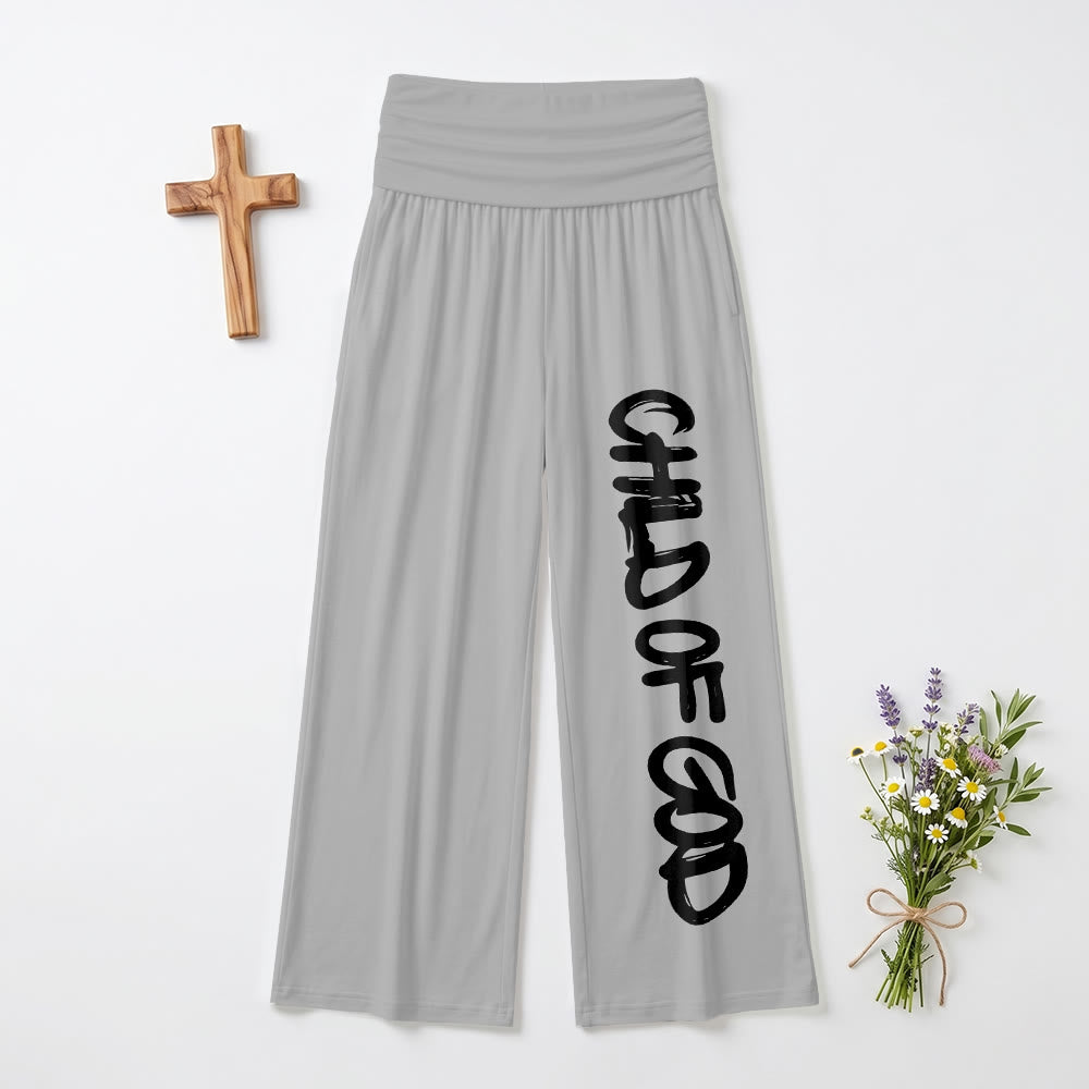 Christianartworkshop Trait de pinceau vertical Enfant de Dieu Lettrage à la main Pantalon taille haute à jambes larges et revers - Gris - US22, UK/AU26, EU54 (6XL) - image 9
