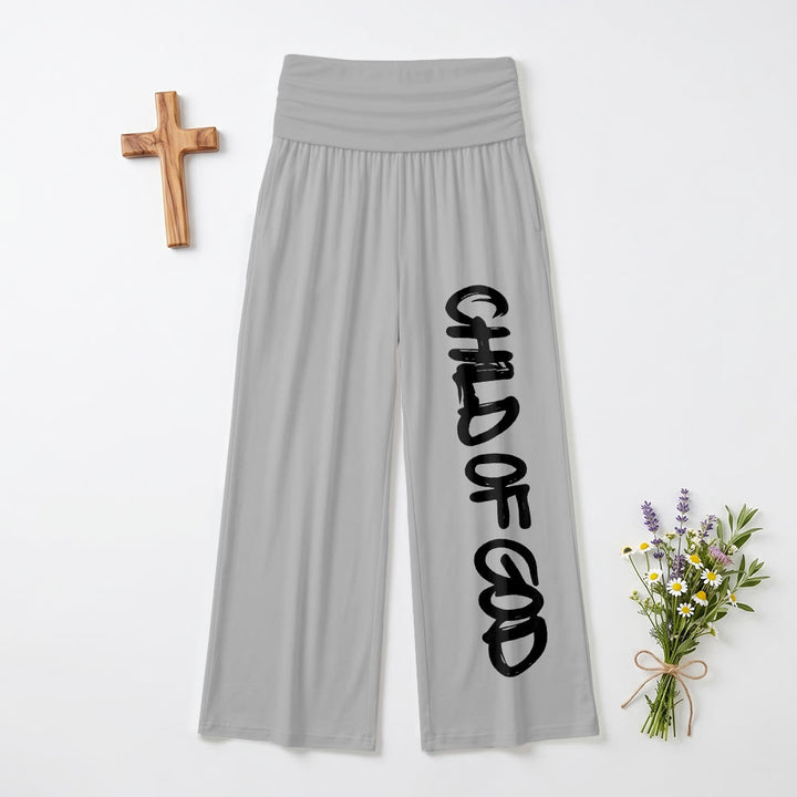 Christianartworkshop Trait de pinceau vertical Enfant de Dieu Lettrage à la main Pantalon taille haute à jambes larges et revers - Gris - US22, UK/AU26, EU54 (6XL) - image 9