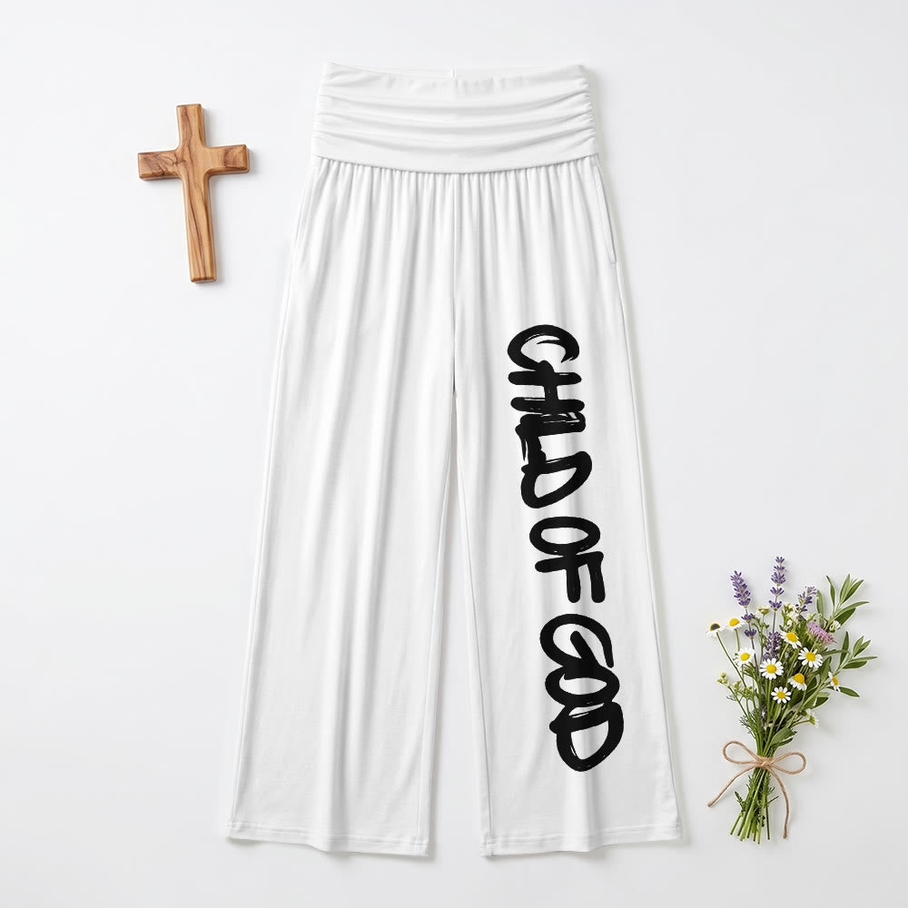 Christianartworkshop Trait de pinceau vertical Enfant de Dieu Lettrage à la main Pantalon taille haute à jambes larges et revers - Blanc - US22, UK/AU26, EU54 (6XL) - image 6