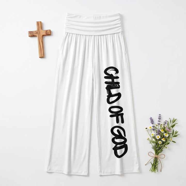 Christianartworkshop Trait de pinceau vertical Enfant de Dieu Lettrage à la main Pantalon taille haute à jambes larges et revers - Blanc - US22, UK/AU26, EU54 (6XL) - image 6