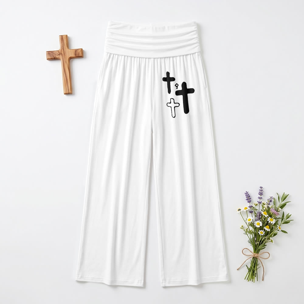 Pantalon Christianartworkshop minimaliste à imprimé graphique croisé sur le devant de la hanche, taille haute et jambes larges, revers - Blanc - US22, UK/AU26, EU54 (6XL) - image 0