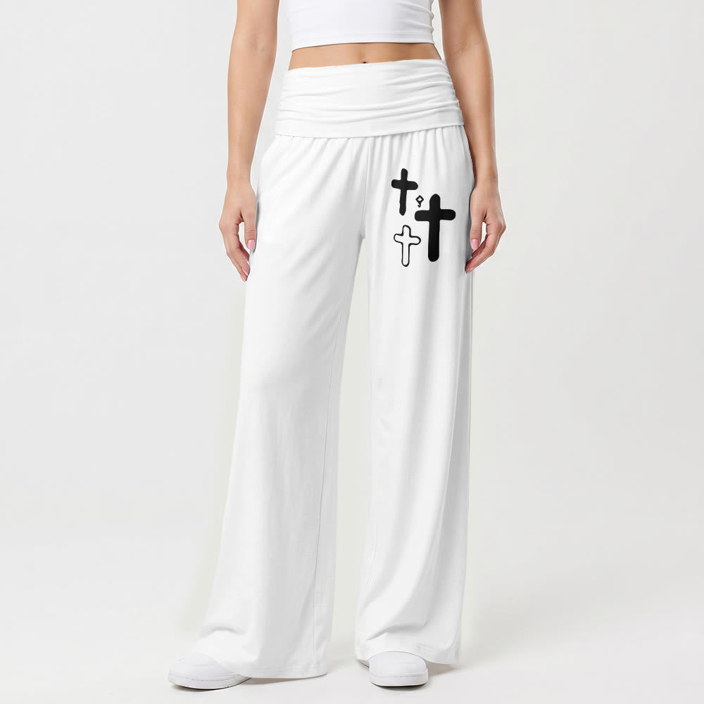 Pantalon Christianartworkshop minimaliste à imprimé graphique croisé sur le devant de la hanche, taille haute et jambes larges, revers - image 1