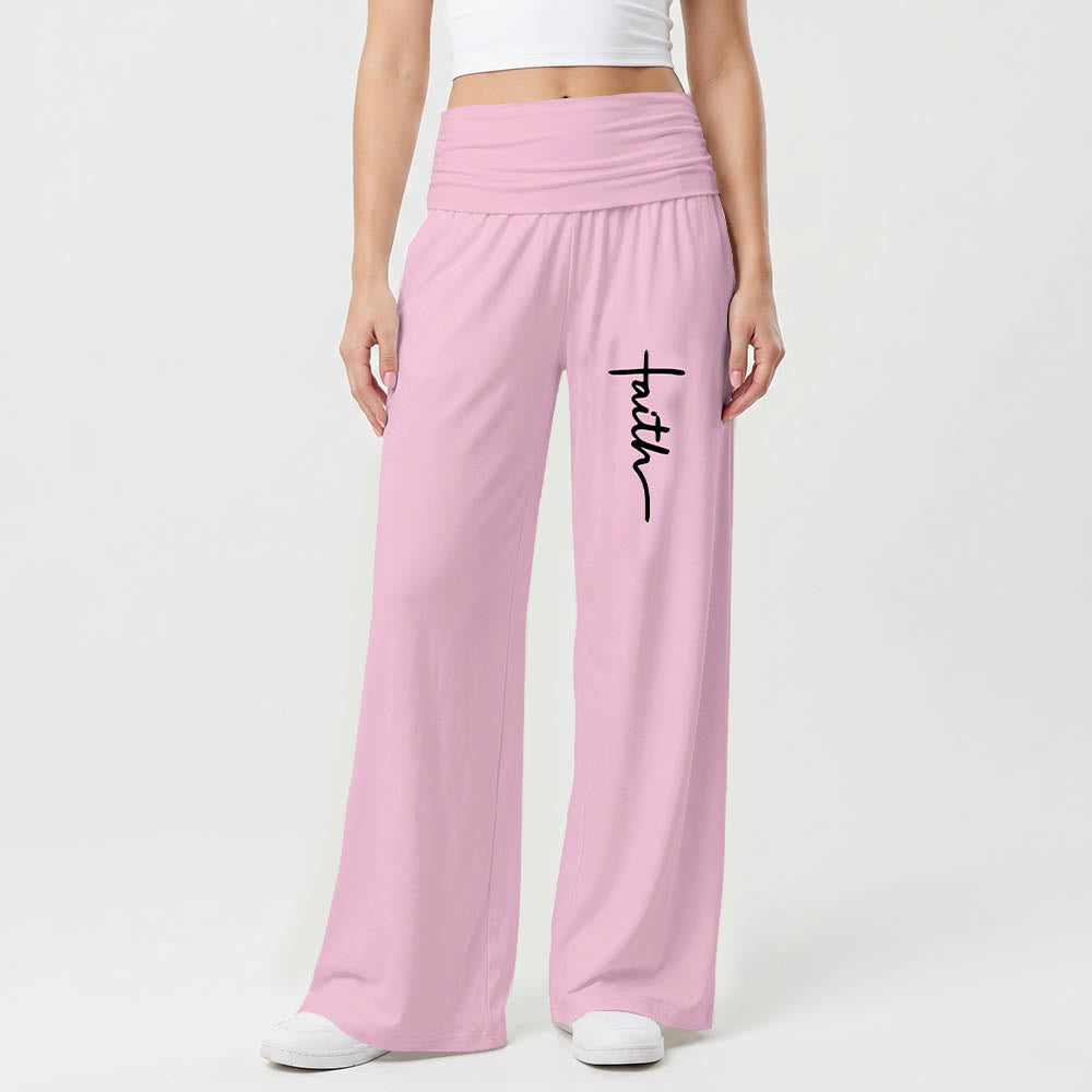 Christianartworkshop Pantalon à jambes larges taille haute avec imprimé d'écriture cursive verticale « Foi » - image 10