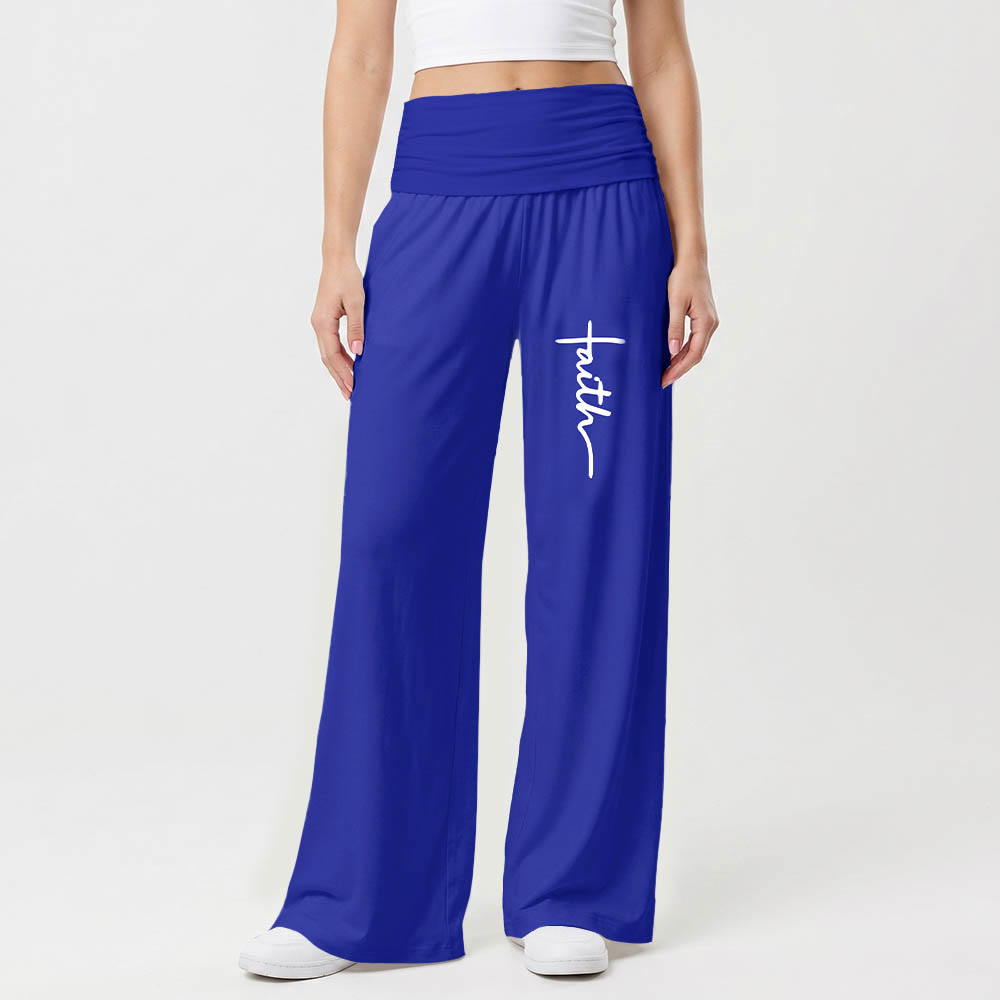 Christianartworkshop Pantalon à jambes larges taille haute avec imprimé d'écriture cursive verticale « Foi » - image 13