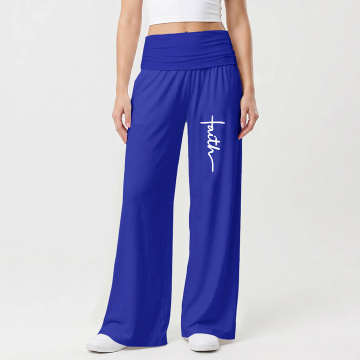 Christianartworkshop Pantalon à jambes larges taille haute avec imprimé d'écriture cursive verticale « Foi » - image 13