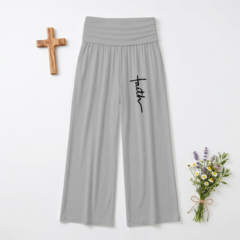 Christianartworkshop Pantalon à jambes larges taille haute avec imprimé d'écriture cursive verticale « Foi » - Gris - US22, UK/AU26, EU54 (6XL) - image 6