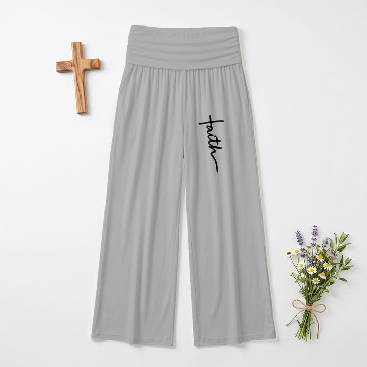 Christianartworkshop Pantalon à jambes larges taille haute avec imprimé d'écriture cursive verticale « Foi » - Gris - US22, UK/AU26, EU54 (6XL) - image 6