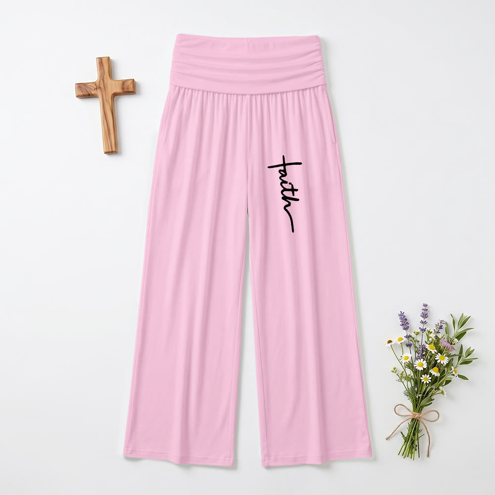 Christianartworkshop Pantalon à jambes larges taille haute avec imprimé d'écriture cursive verticale « Foi » - Rose - US22, UK/AU26, EU54 (6XL) - image 9