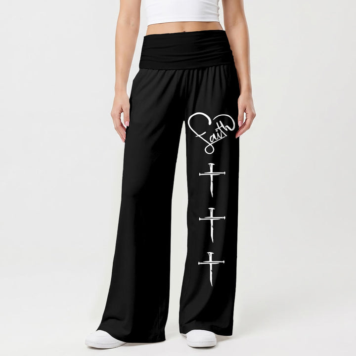 Christianartworkshop Pantalon à jambes larges imprimé croix verticale avec contour de cœur et trois clous verticaux - image 7