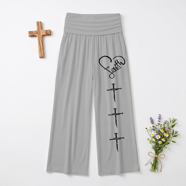 Christianartworkshop Pantalon à jambes larges imprimé croix verticale avec contour de cœur et trois clous verticaux - Gris - US22, UK/AU26, EU54 (6XL) - image 0