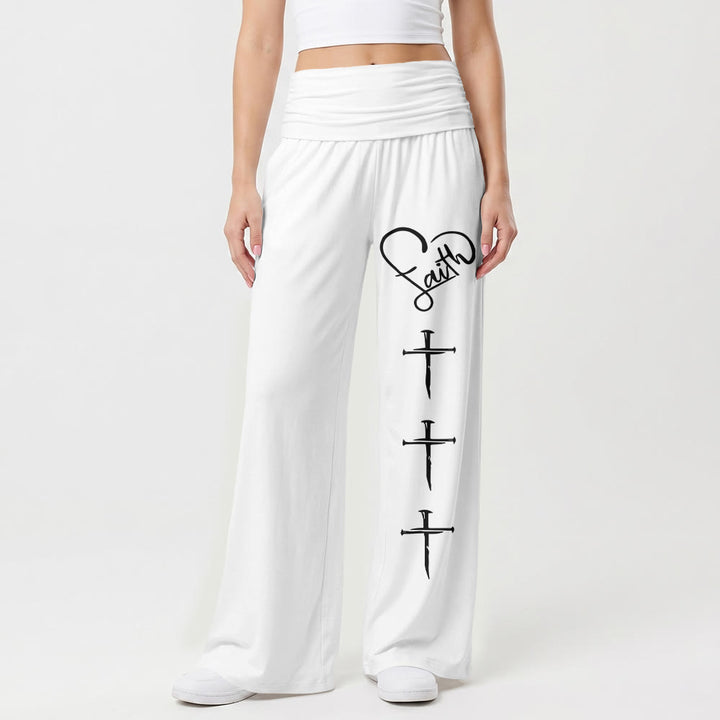Christianartworkshop Pantalon à jambes larges imprimé croix verticale avec contour de cœur et trois clous verticaux - image 10