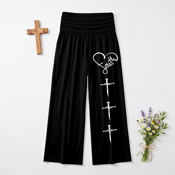 Christianartworkshop Pantalon à jambes larges imprimé croix verticale avec contour de cœur et trois clous verticaux - Noir - US22, UK/AU26, EU54 (6XL) - image 6