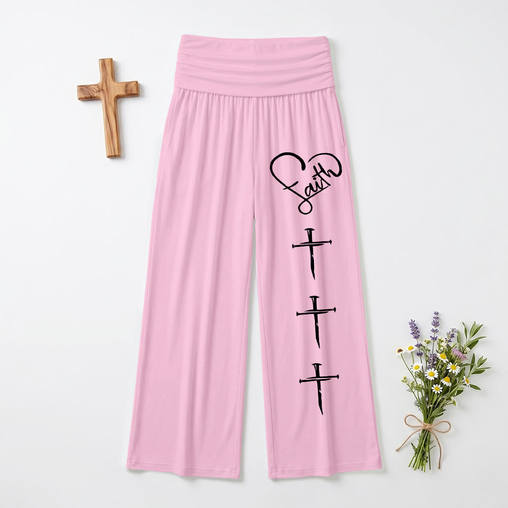 Christianartworkshop Pantalon à jambes larges imprimé croix verticale avec contour de cœur et trois clous verticaux - Rose - US22, UK/AU26, EU54 (6XL) - image 3