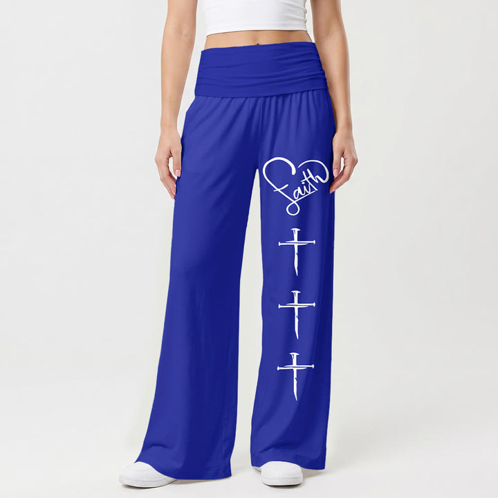Christianartworkshop Pantalon à jambes larges imprimé croix verticale avec contour de cœur et trois clous verticaux - image 13
