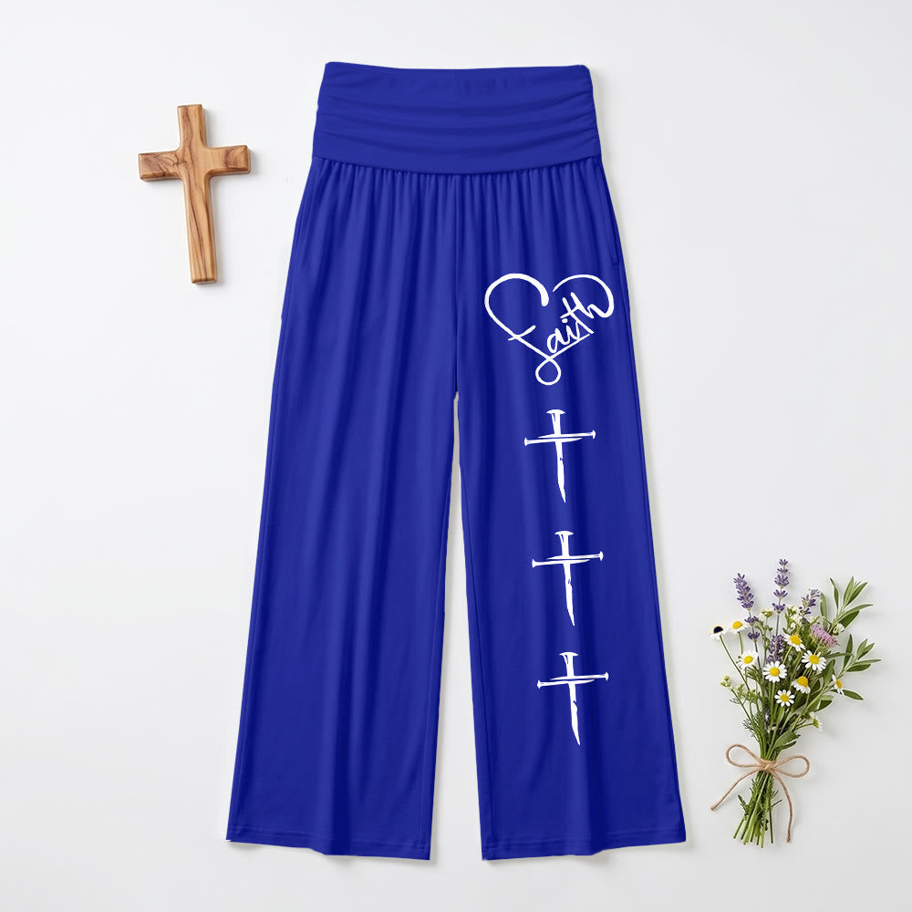 Christianartworkshop Pantalon à jambes larges imprimé croix verticale avec contour de cœur et trois clous verticaux - Bleu - US22, UK/AU26, EU54 (6XL) - image 12