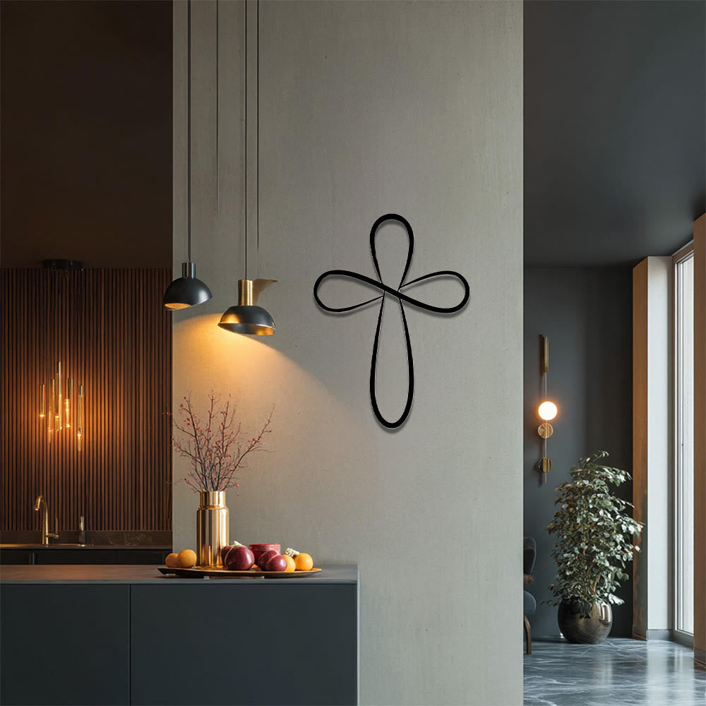 Christianartworkshop Décoration murale minimaliste en métal, croix à une seule ligne, boucle infinie : emblème intemporel de la grâce rédemptrice sacrée - image 1