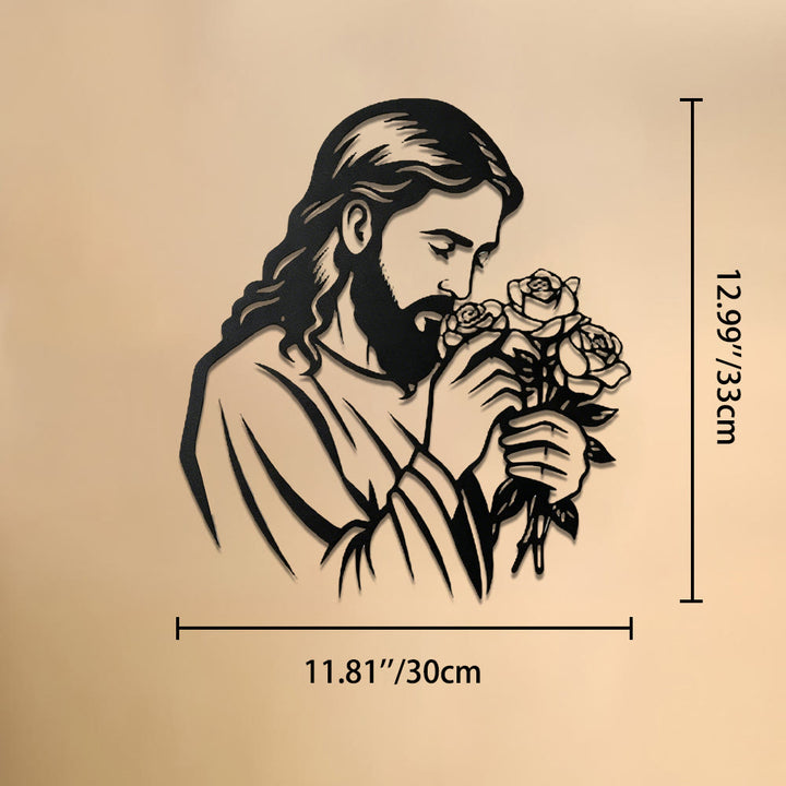Christianartworkshop Décoration murale en métal représentant Jésus tenant une rose : emblème intemporel de la grâce rédemptrice sacrée - 11,81''*12,99''*0,04''/30cm*33cm*0,1cm - image 9