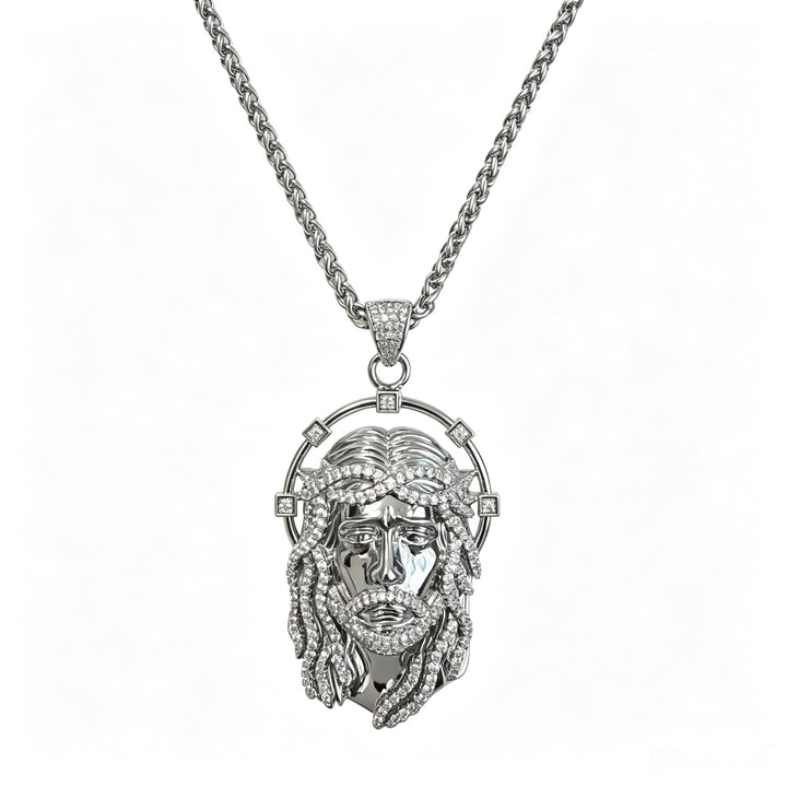 Christianartworkshop Collier à maillons multiples avec pendentif ovale en strass et halo représentant le visage sacré : emblème intemporel de douce protection céleste - Chaîne en argent et panier - image 16