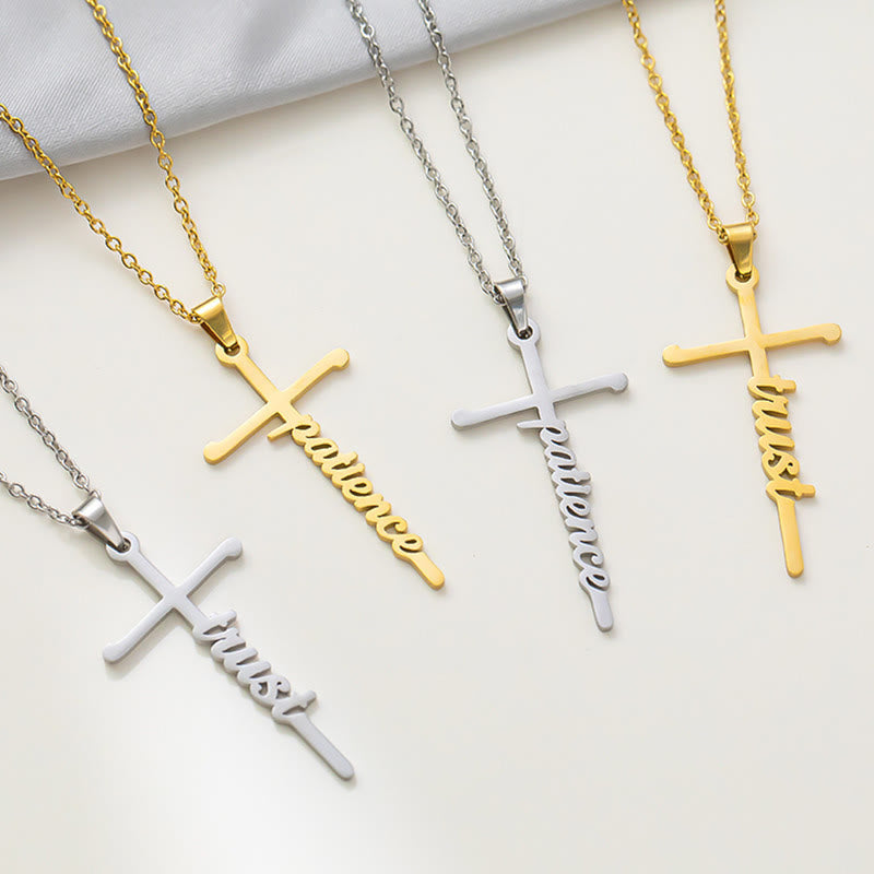 Christianartworkshop Collier à maillons fins avec pendentif croix et inscription « Foi » en écriture cursive : emblème intemporel de douce protection céleste - image 1