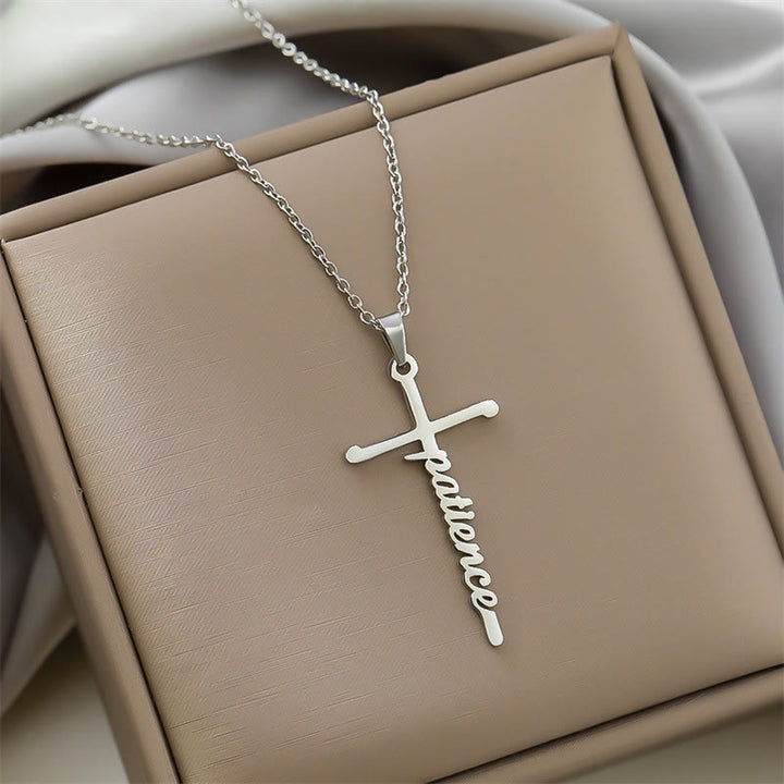 Christianartworkshop Collier à maillons fins avec pendentif croix et inscription « Foi » en écriture cursive : emblème intemporel de douce protection céleste - Patience - Argent - image 6