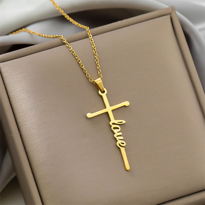 Christianartworkshop Collier à maillons fins avec pendentif croix et inscription « Foi » en écriture cursive : emblème intemporel de douce protection céleste - Amour - Doré - image 7