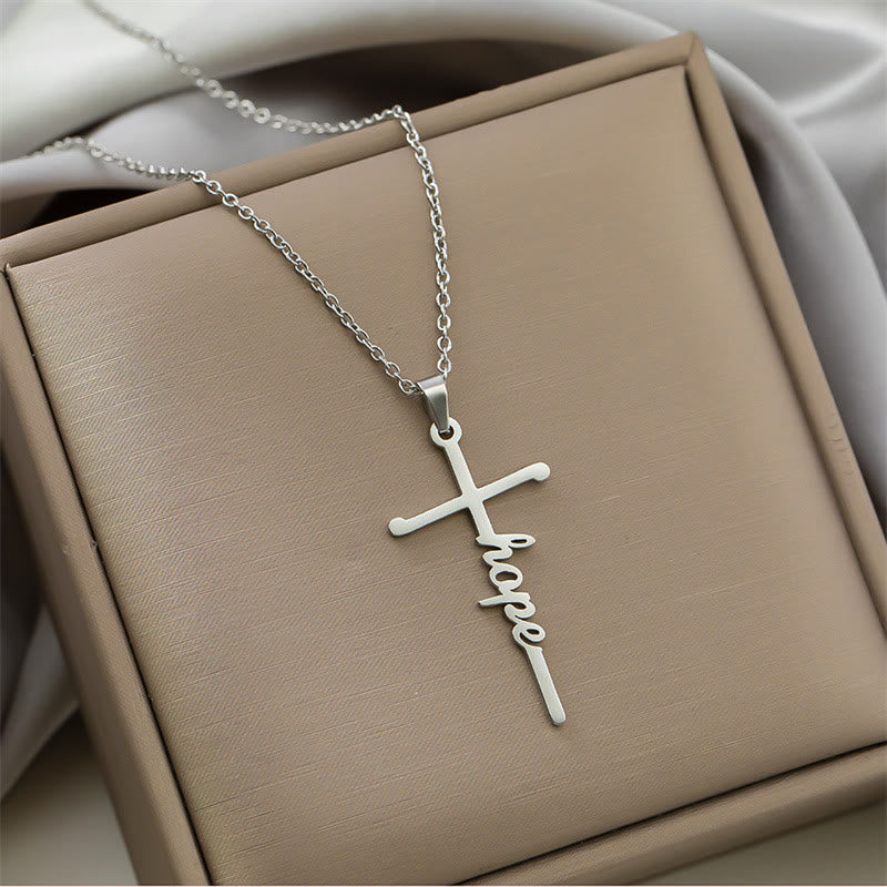 Christianartworkshop Collier à maillons fins avec pendentif croix et inscription « Foi » en écriture cursive : emblème intemporel de douce protection céleste - Espoir - Argent - image 3