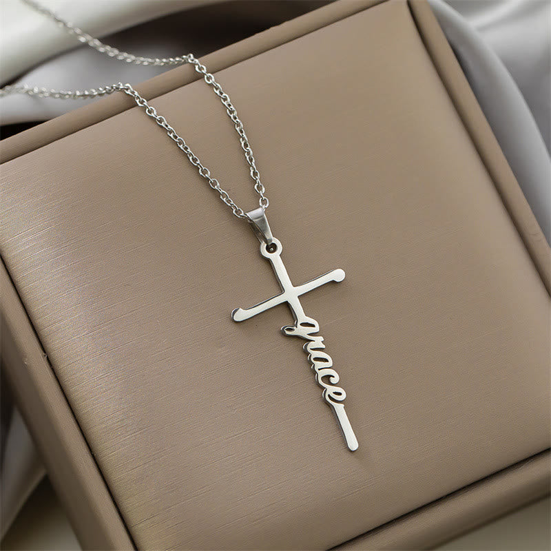 Christianartworkshop Collier à maillons fins avec pendentif croix et inscription « Foi » en écriture cursive : emblème intemporel de douce protection céleste - Grâce - Argent - image 12