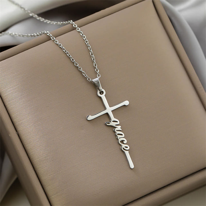 Christianartworkshop Collier à maillons fins avec pendentif croix et inscription « Foi » en écriture cursive : emblème intemporel de douce protection céleste - Grâce - Argent - image 12