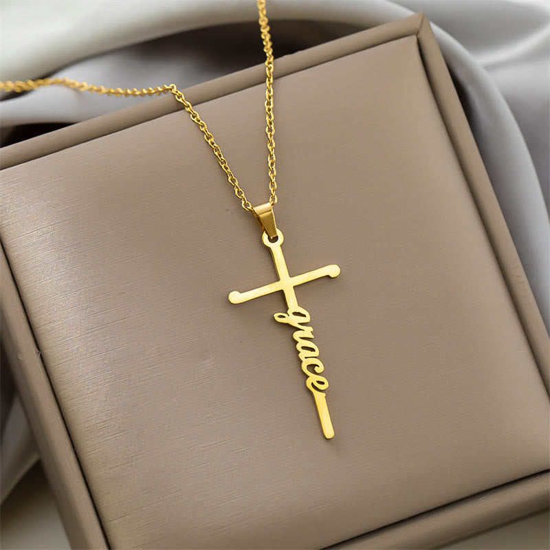 Christianartworkshop Collier à maillons fins avec pendentif croix et inscription « Foi » en écriture cursive : emblème intemporel de douce protection céleste - Grâce - Doré - image 11