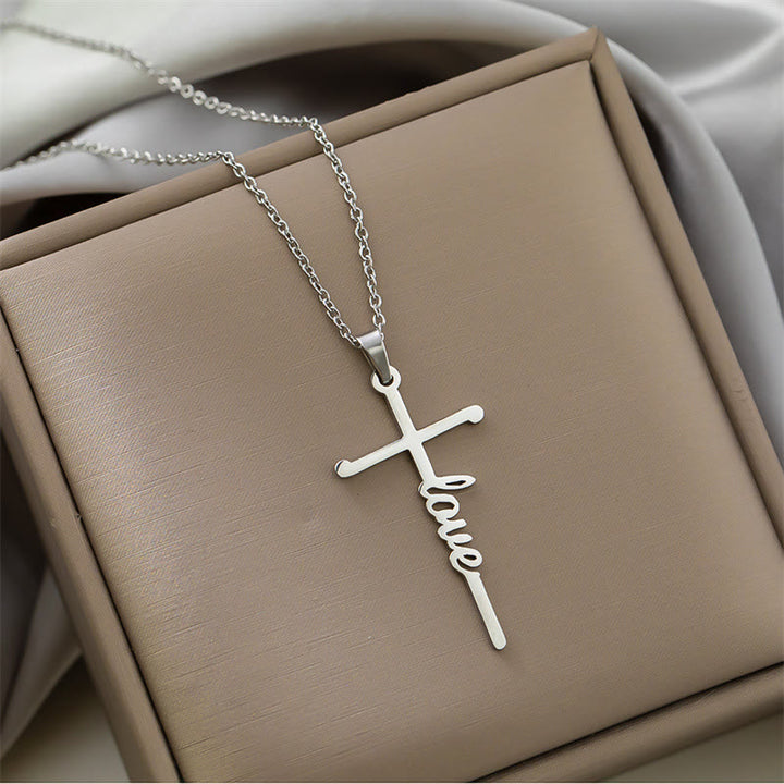 Christianartworkshop Collier à maillons fins avec pendentif croix et inscription « Foi » en écriture cursive : emblème intemporel de douce protection céleste - Amour - Argent - image 8