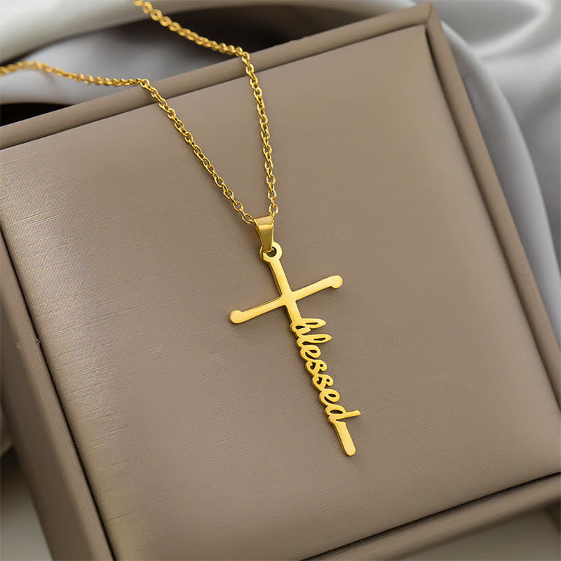 Christianartworkshop Collier à maillons fins avec pendentif croix et inscription « Foi » en écriture cursive : emblème intemporel de douce protection céleste - Béni - Doré - image 9