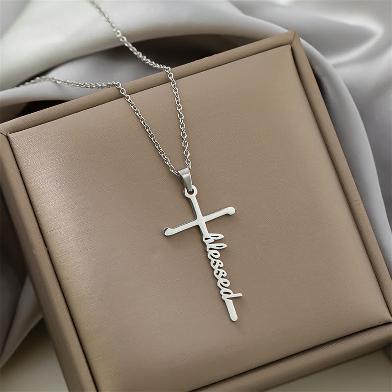 Christianartworkshop Collier à maillons fins avec pendentif croix et inscription « Foi » en écriture cursive : emblème intemporel de douce protection céleste - Béni - Argent - image 10