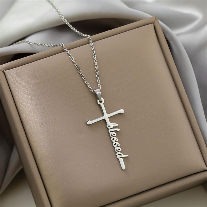 Christianartworkshop Collier à maillons fins avec pendentif croix et inscription « Foi » en écriture cursive : emblème intemporel de douce protection céleste - Béni - Argent - image 10
