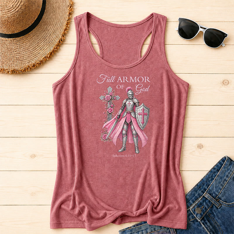 Christianartworkshop Débardeur dos nageur She Armor Of God Guerrière en croix avec bouclier et épée, style vintage, verset en écriture cursive - Rose - 2XL - image 0