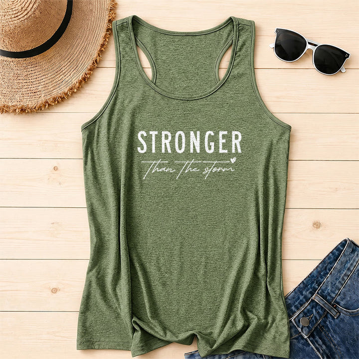 Christianartworkshop Débardeur dos nageur imprimé sur le devant, avec une inscription « STRONGER » en caractères gras vieillis, soulignée en cursive, une phrase religieuse et un petit cœur. - Vert olive - 2XL - image 12