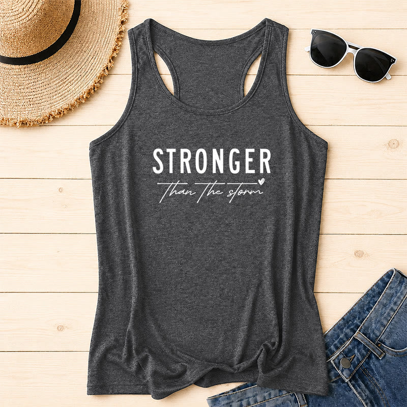Christianartworkshop Débardeur dos nageur imprimé sur le devant, avec une inscription « STRONGER » en caractères gras vieillis, soulignée en cursive, une phrase religieuse et un petit cœur. - Gris - 2XL - image 0