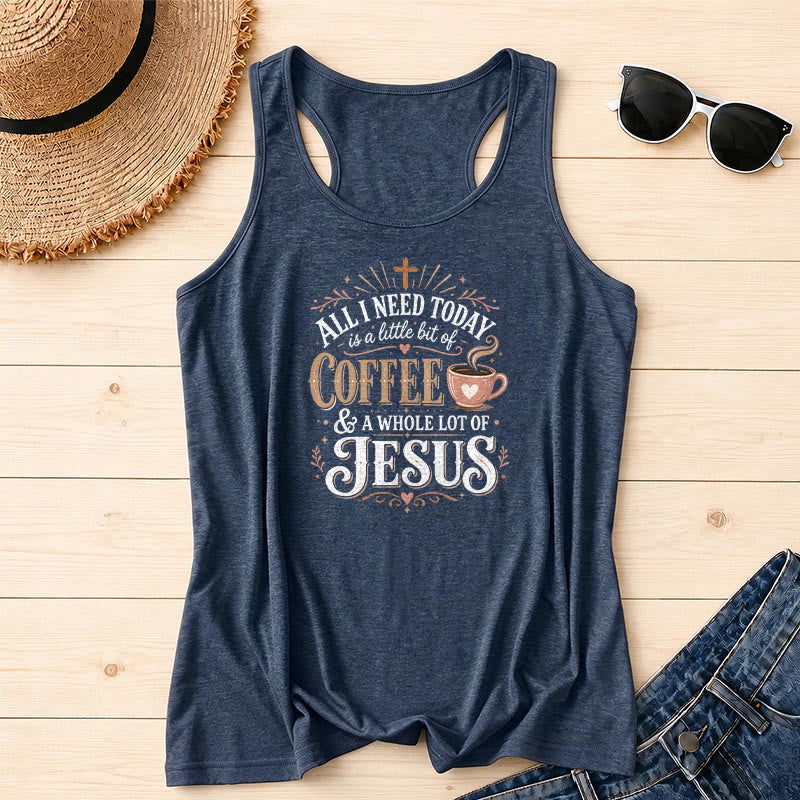 Christianartworkshop Tout ce dont j'ai besoin aujourd'hui, c'est d'un peu de café et de beaucoup de Jésus. Débardeur dos nageur vintage à motif de tasse à café et police mixte. - Bleu marine - 2XL - image 0