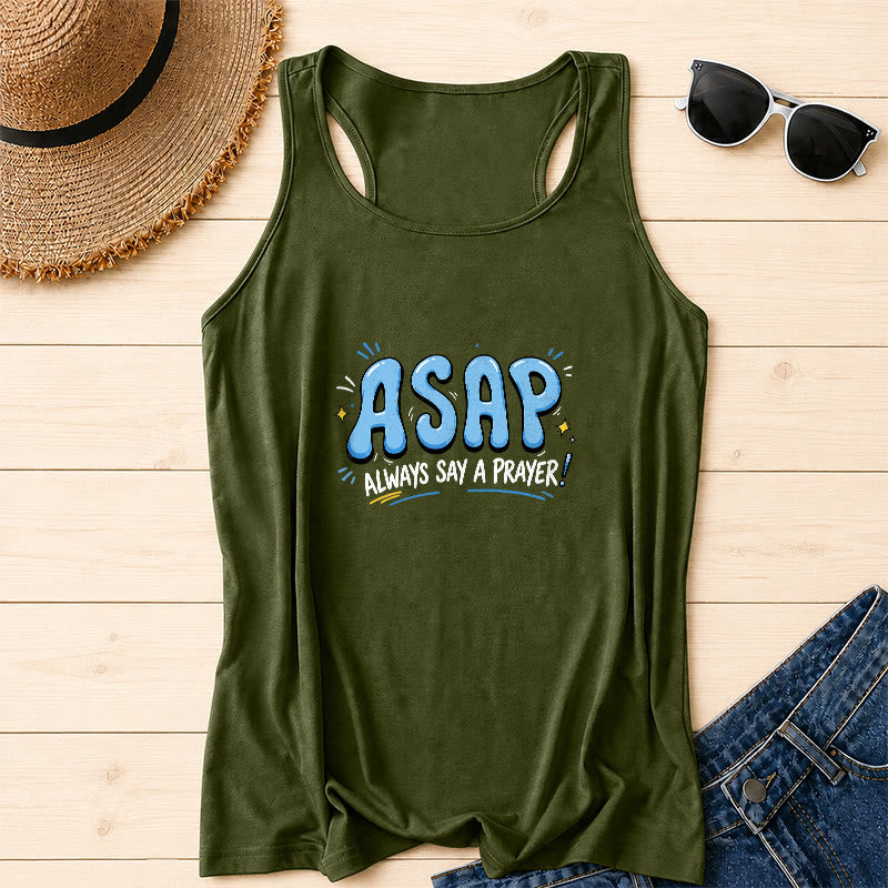 Christianartworkshop Débardeur dos nageur « Toujours dire une prière » avec une grande bulle de dessin animé et une lettre ASAP. Petite étoile scintillante. - Vert armée - 2XL - image 12