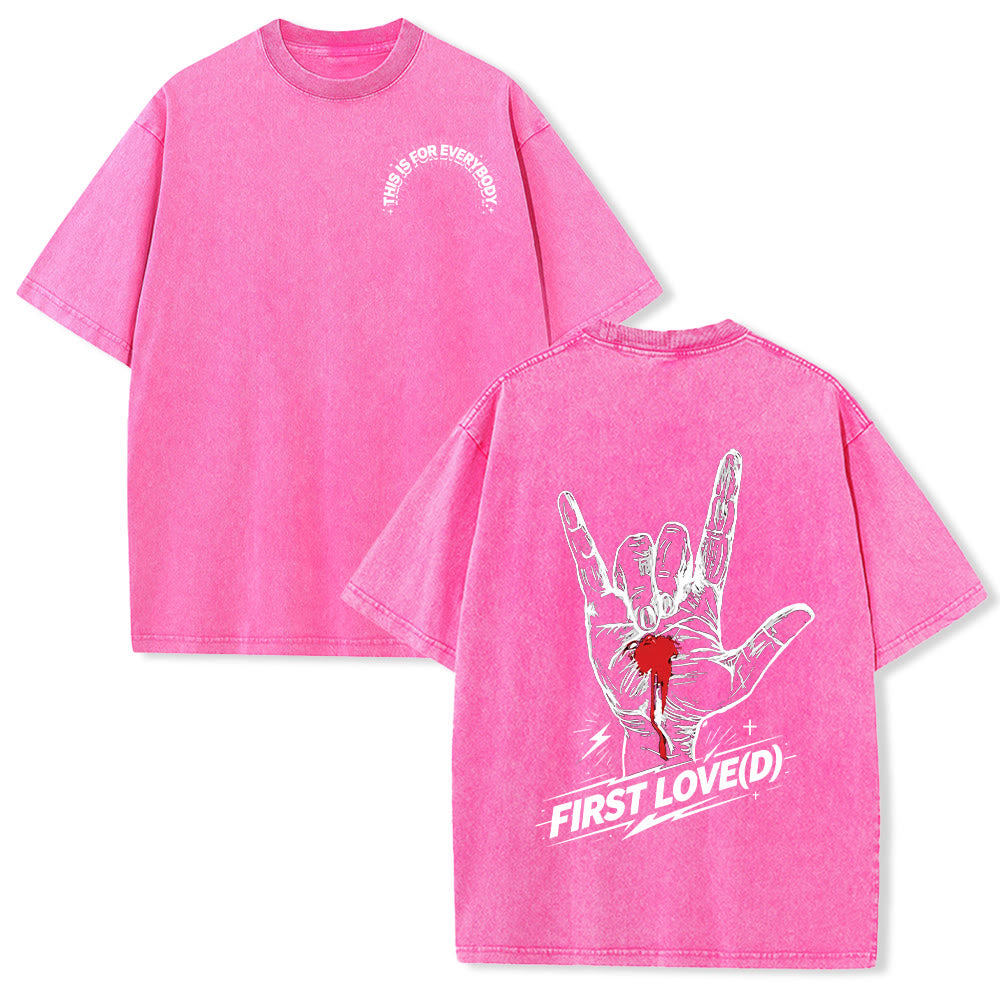 Christianartworkshop T-shirt Grunge Rock Main Saignante Graphique Arche Slogan Avant Grande Lettre d'Amour Arrière Délavé - Rose - 5XL - image 15
