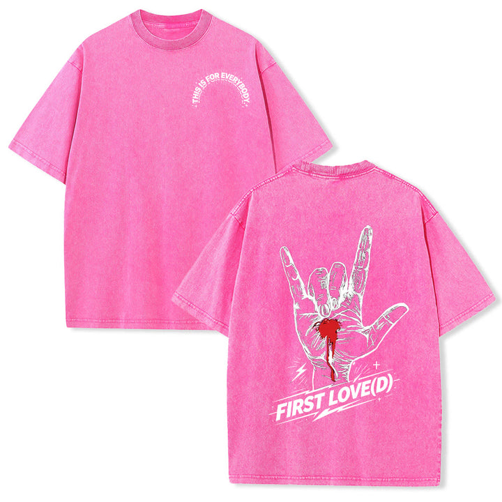 Christianartworkshop T-shirt Grunge Rock Main Saignante Graphique Arche Slogan Avant Grande Lettre d'Amour Arrière Délavé - Rose - 5XL - image 15