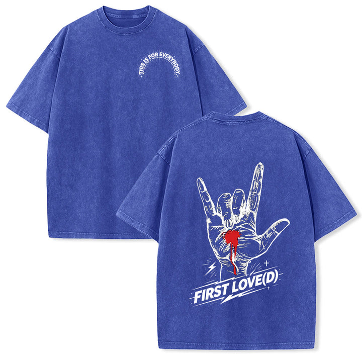 Christianartworkshop T-shirt Grunge Rock Main Saignante Graphique Arche Slogan Avant Grande Lettre d'Amour Arrière Délavé - Bleu - 5XL - image 18
